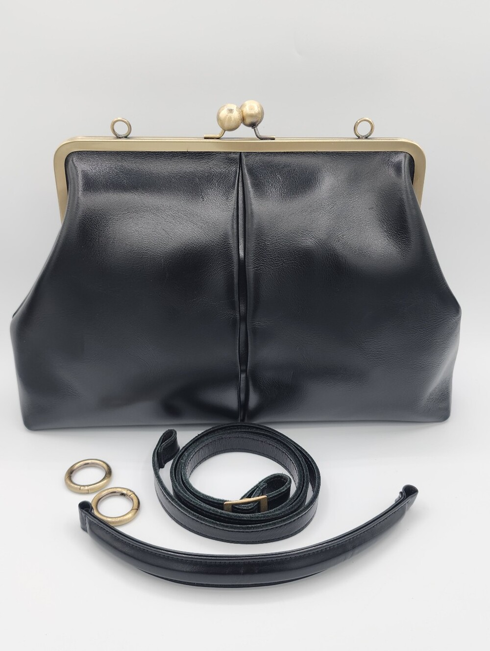 Black Leather Frame Bag #2950